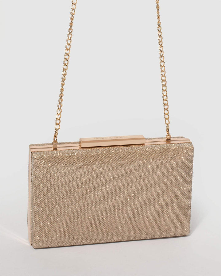 Jaimi Gold Glitter Textured Clutch Bag | Clutch Bags