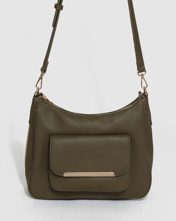 Khaki Gina Zip Crossbody Bag | Crossbody Bags