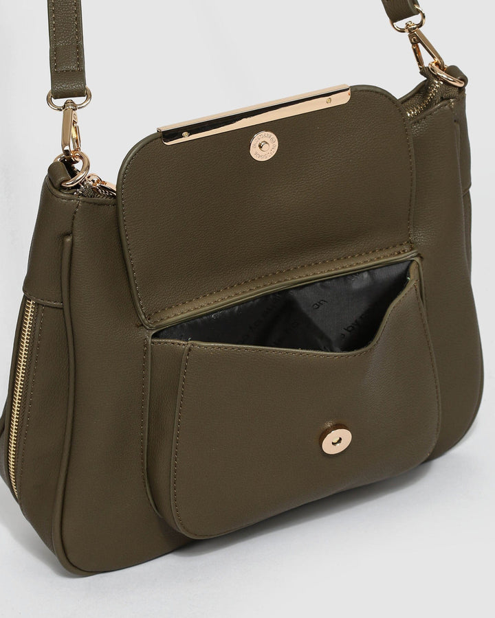 Khaki Gina Zip Crossbody Bag | Crossbody Bags