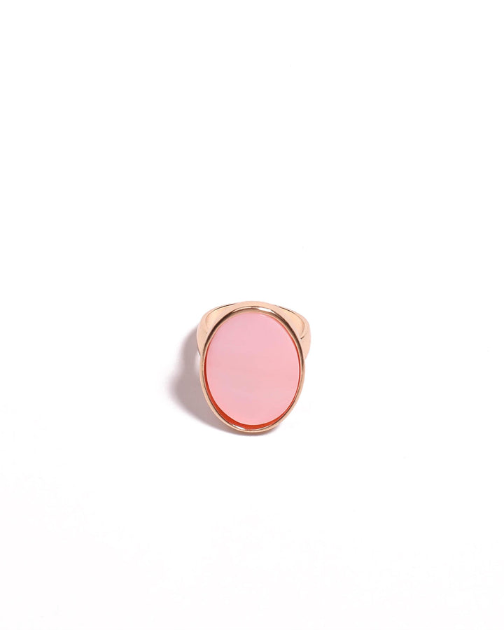 Colette by Colette Hayman Light Pink Gold Tone Oval Stone Cocktail Ring - Medium