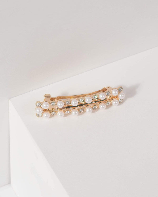 Long Rectangle Pearl Diamante Hair Clip | Accessories