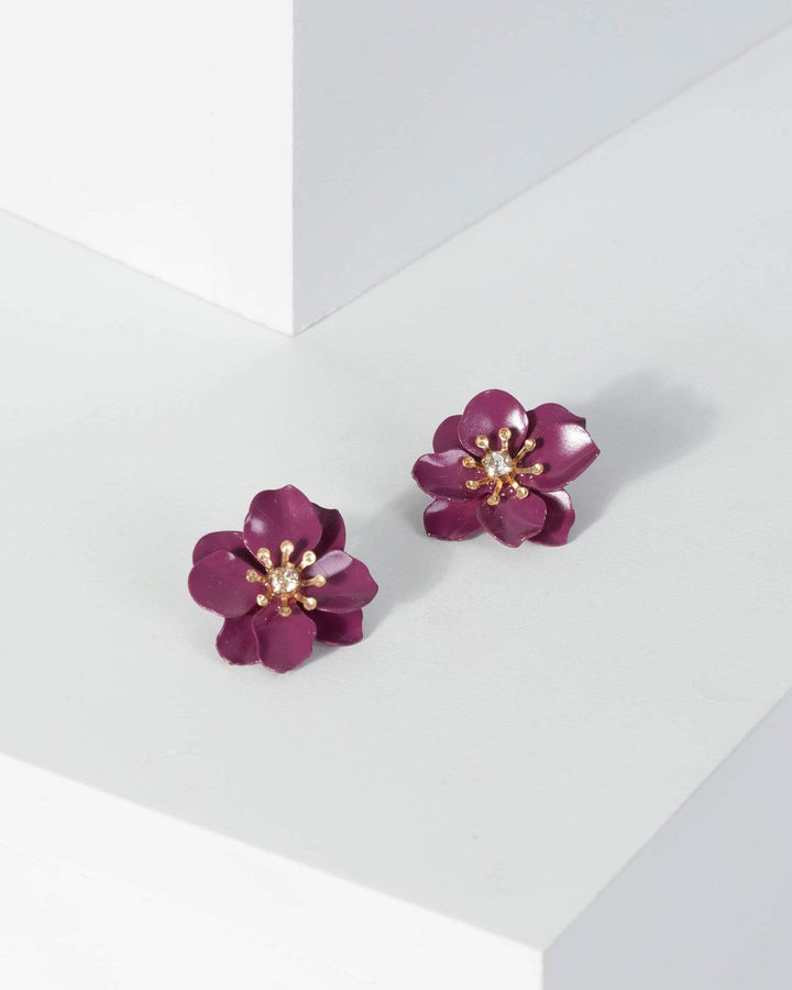 Maroon Flower Stud Earrings | Earrings