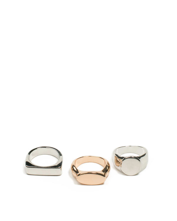 Colette by Colette Hayman Mixed Tone Plain Metal Signet Ring Pack - Small