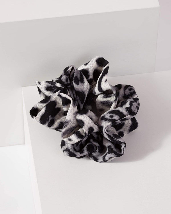 Monochrome Dark Leopard Print Scrunchie | Accessories