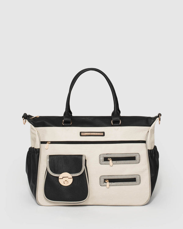 Monochrome Pocket And Zip Baby Bag With Gold Hardware | Baby Bags