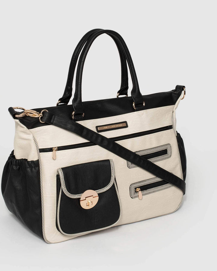 Colette by Colette Hayman Monochrome Pocket And Zip Baby Bag With Gold Hardware