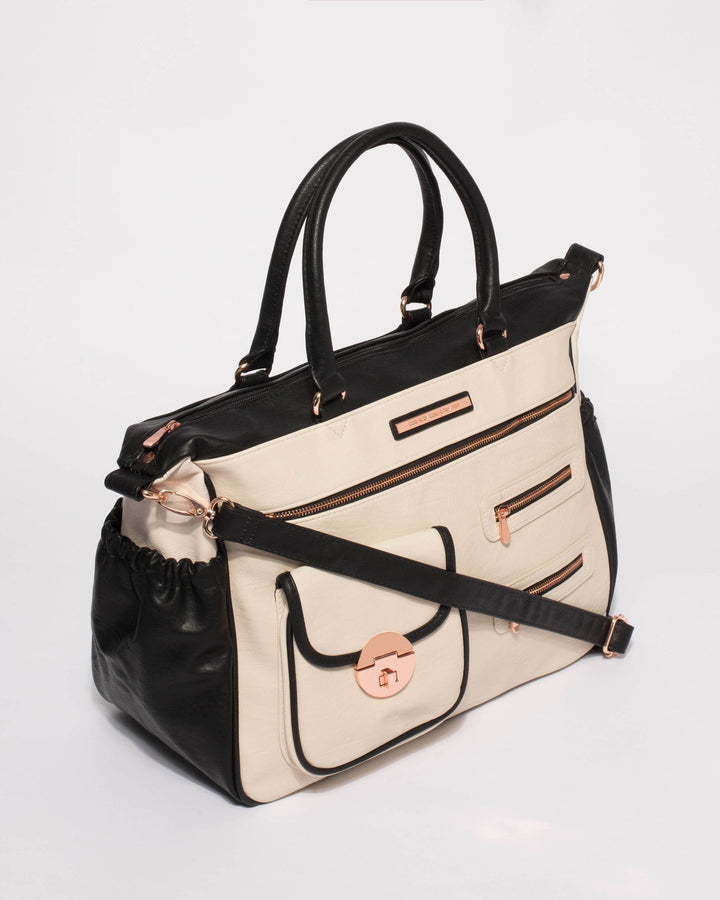 Colette by Colette Hayman Monochrome Pocket And Zip Baby Bag With Rose Gold Hardware