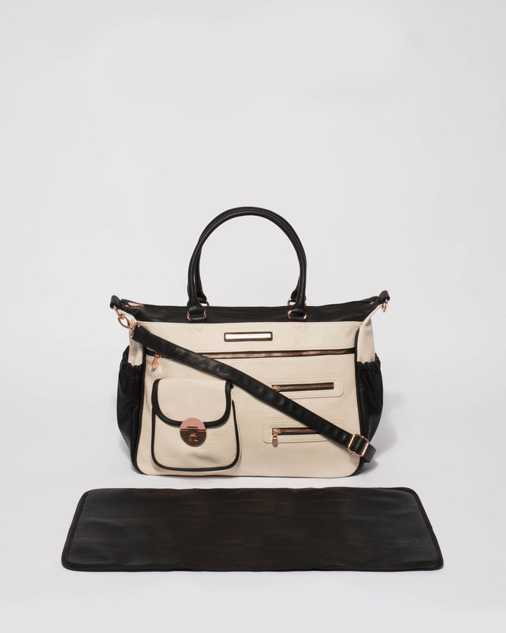 Colette by Colette Hayman Monochrome Pocket And Zip Baby Bag With Rose Gold Hardware