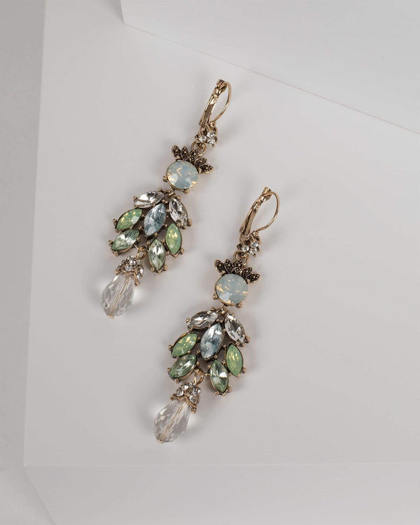 Multi Antique Gold Tone Diamante Statement Drop Earrings | Earrings