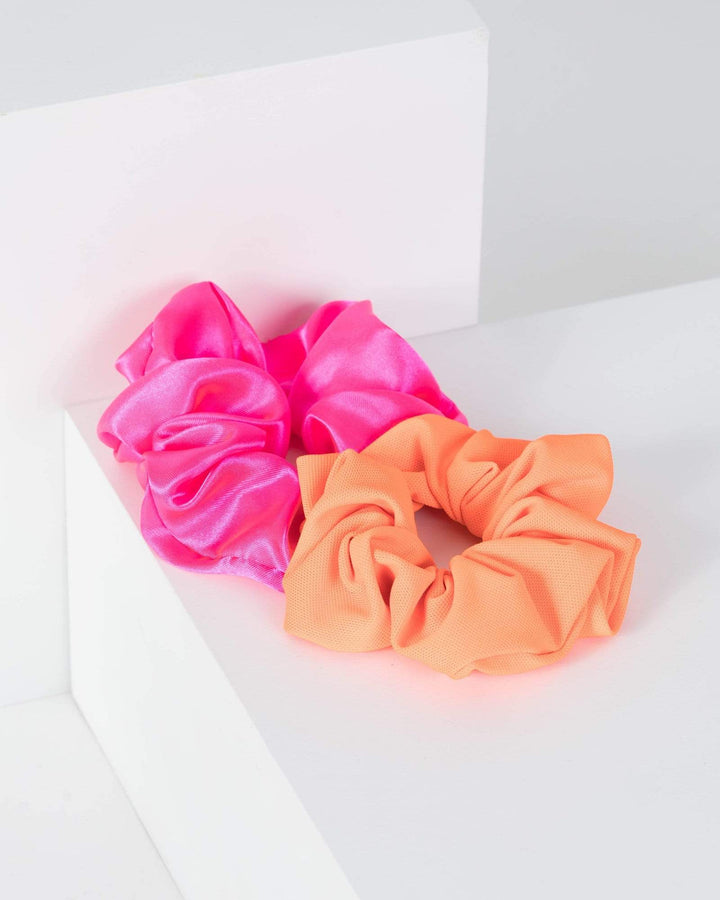 Multi Colour 2 Pack Bright Neon Scrunchies | Accessories