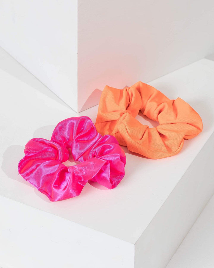 Multi Colour 2 Pack Bright Neon Scrunchies | Hair Accessories