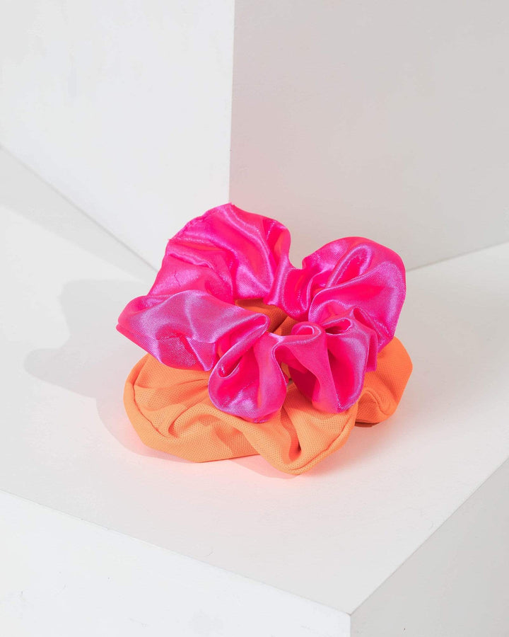 Multi Colour 2 Pack Bright Neon Scrunchies | Hair Accessories
