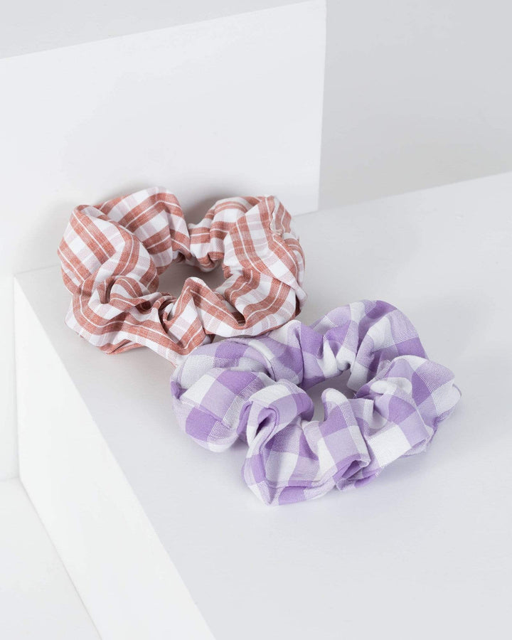 Multi Colour 2 Pack Checkered Scrunchies | Accessories