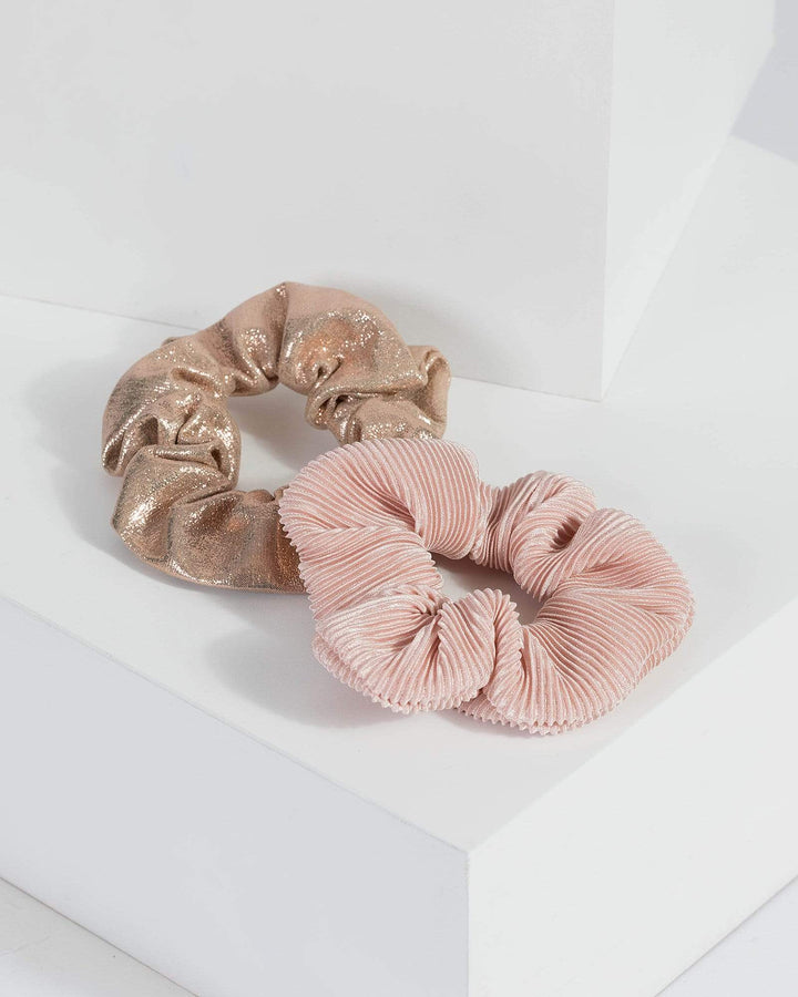 Multi Colour 2 Pack Metallic And Pleated Scrunchies | Accessories