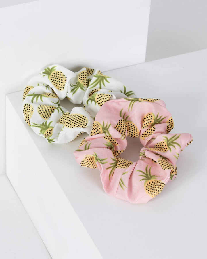 Multi Colour 2 Pack Pineapple Print Scrunchies | Accessories