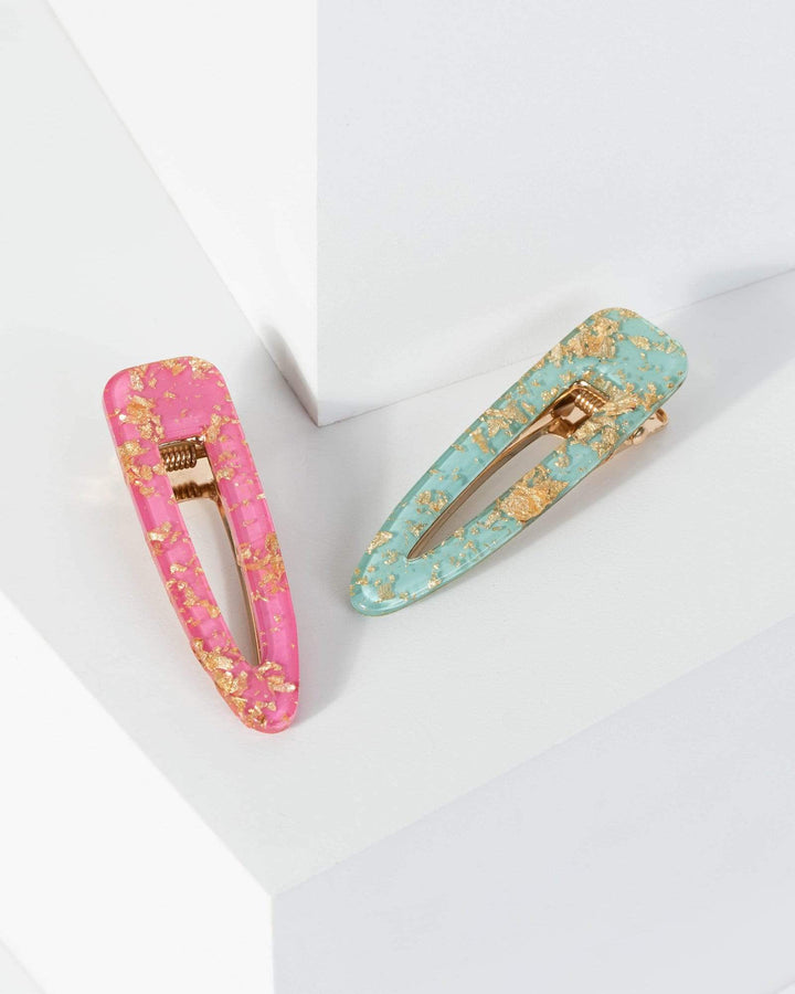 Multi Colour 2 Pack Speckled Gold Acrylic Hair Slides | Accessories