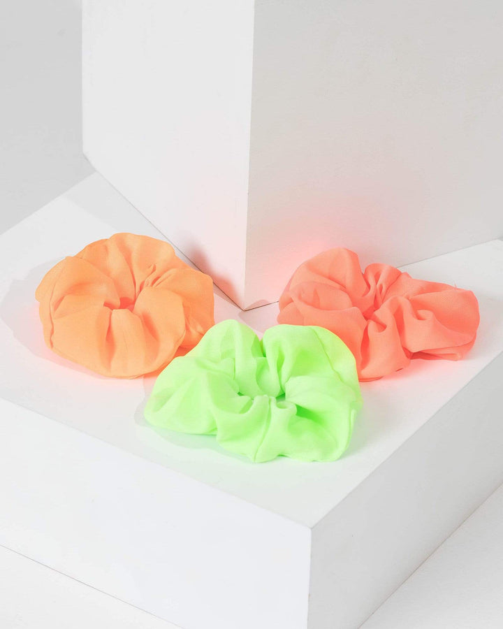 Multi Colour 3 Pack Large Neon Scrunchies | Hair Accessories