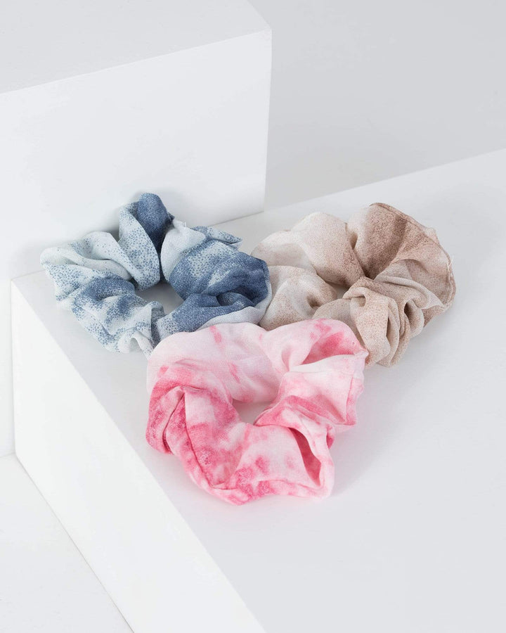 Multi Colour 3 Pack Sheer Tie-Dye Scrunchies | Accessories