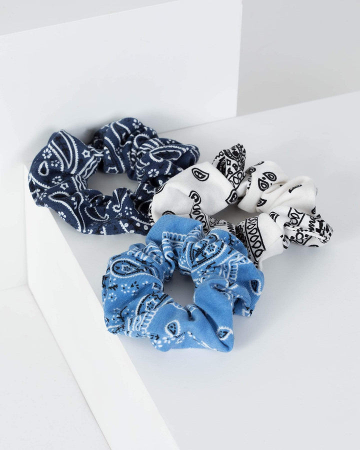 Multi Colour 3 Pack Soft Paisely Print Scrunchies | Accessories