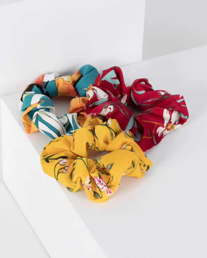 Multi Colour 3 Pack Tropical Printed Scrunchies | Accessories