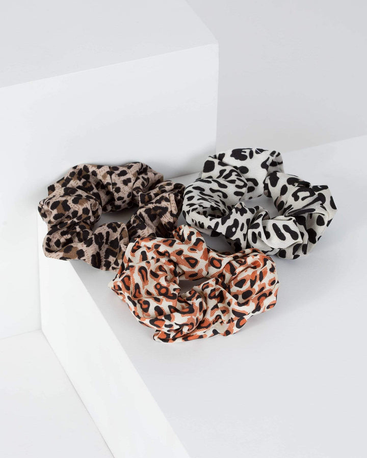 Multi Colour 3Pk Leopard Print Scrunchie | Accessories