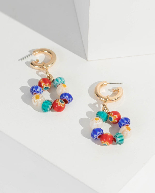 Multi Colour Beaded Hoop Huggie Earrings | Earrings