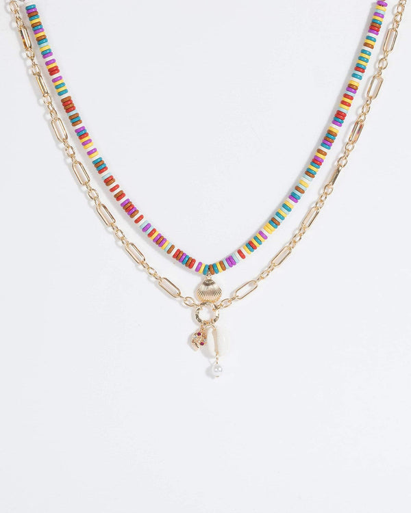 Multi Colour Beaded Ocean 2 Layer Necklace | Necklaces