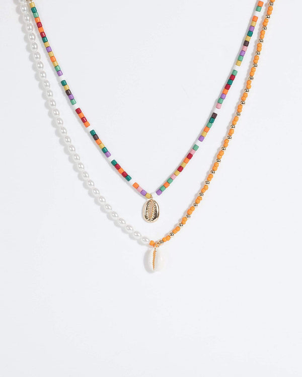 Multi Colour Beaded Pearl Seaside Necklace | Necklaces