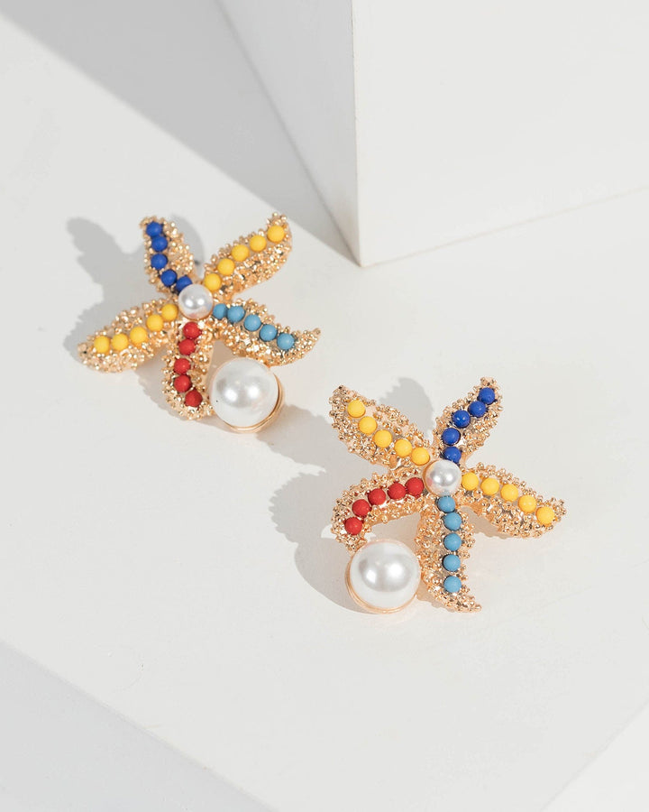 Multi Colour Beaded Starfish Detail Earrings | Earrings