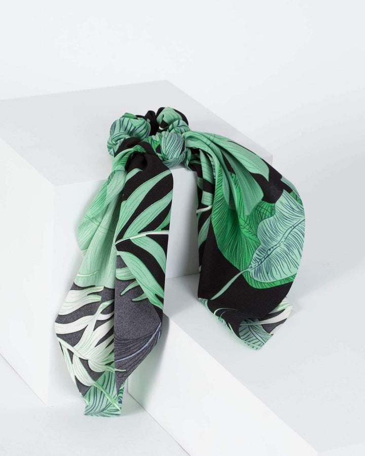 Multi Colour Bold Leaf Detail Scarf Scrunchie | Accessories