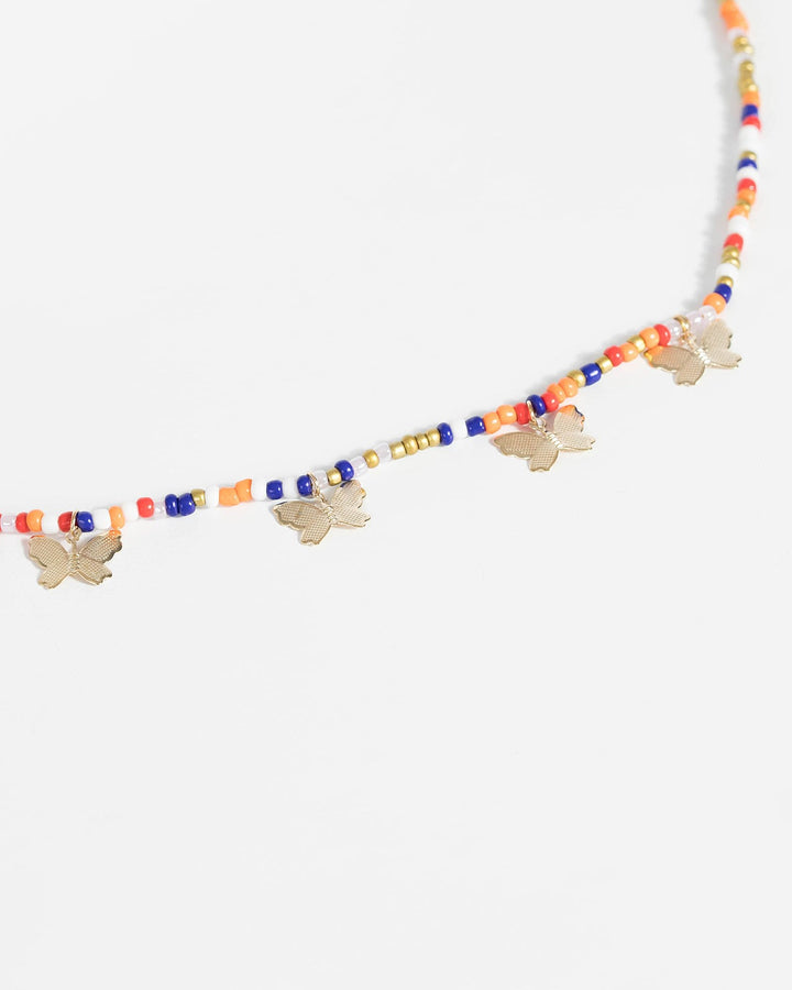 Multi Colour Butterfly Beaded Choker Necklace | Chokers
