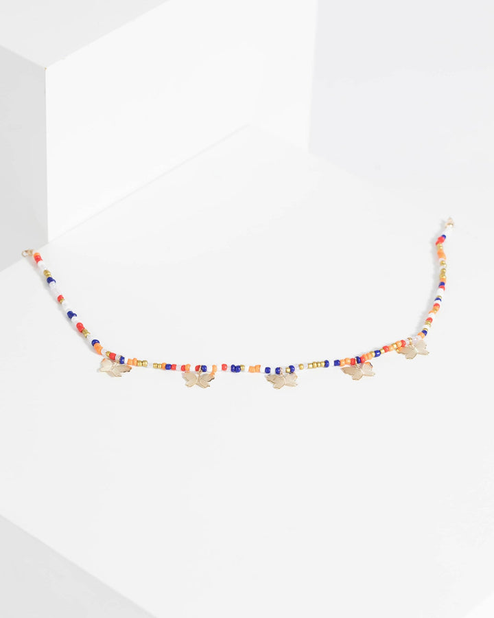 Multi Colour Butterfly Beaded Choker Necklace | Chokers