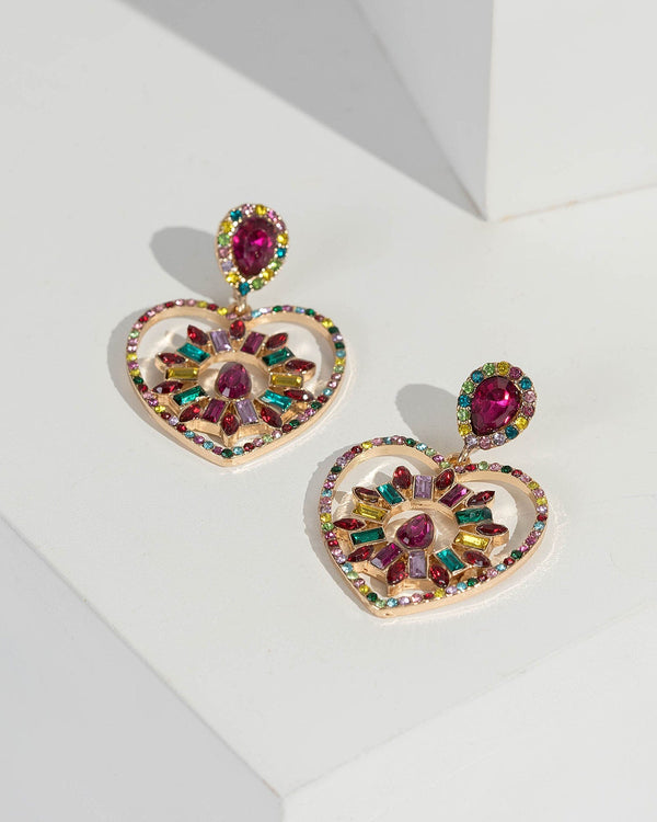 Multi Colour Colourful Heart Drop Earrings | Earrings