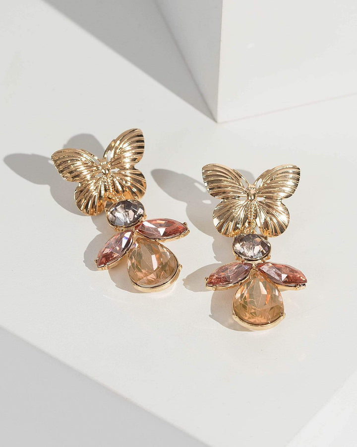 Multi Colour Crystal Butterfly Drop Earrings | Earrings