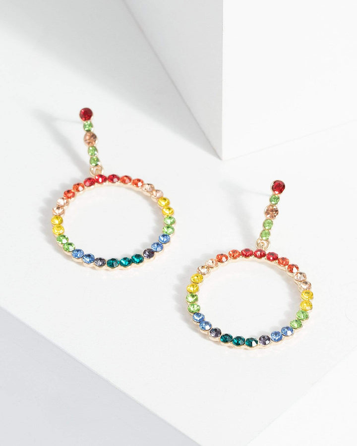Multi Colour Crystal Circle Drop Earrings | Earrings