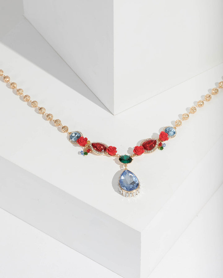 Multi Colour Crystal Cluster Charm Necklace | Necklaces