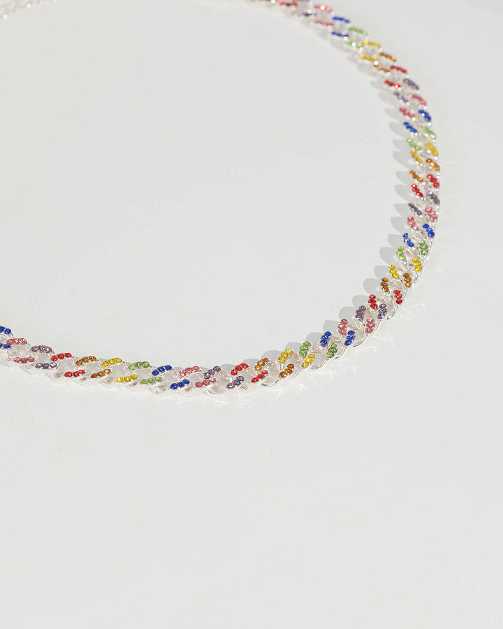 Multi Colour Crystal Detail Linked Chain Necklace | Necklaces