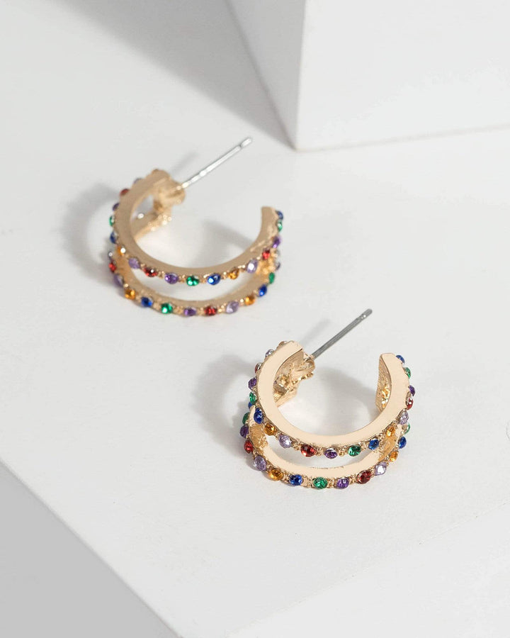 Multi Colour Crystal Double Hoop Earrings | Earrings