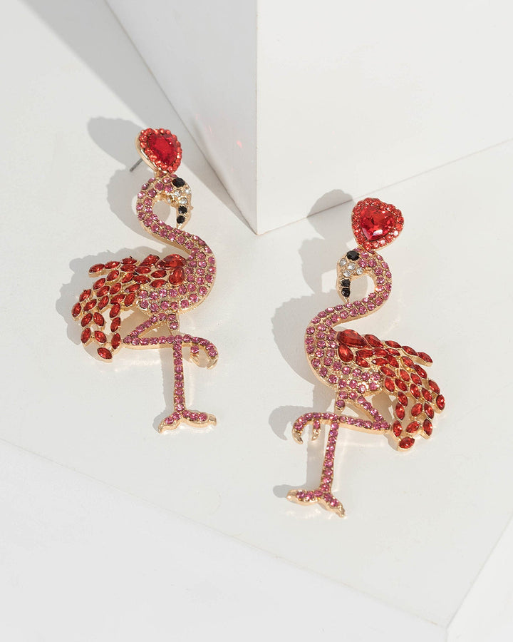 Multi Colour Crystal Flamingo Drop Earrings | Earrings