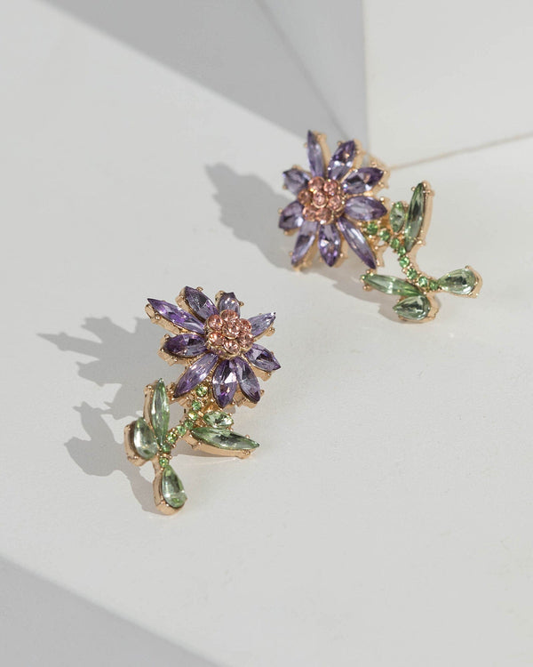 Multi Colour Crystal Flower Drop Earrings | Earrings