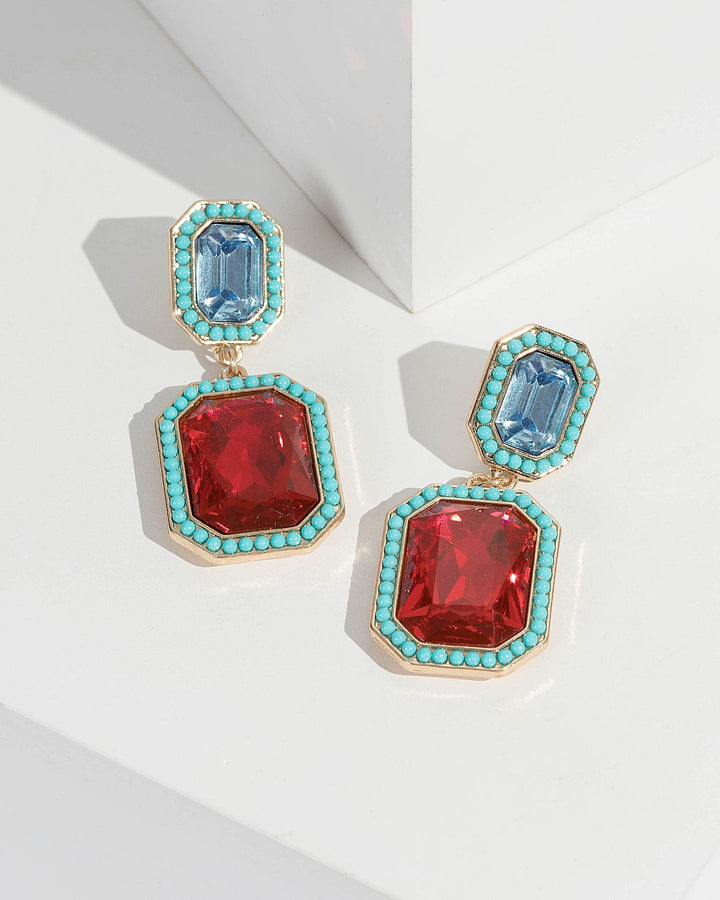 Multi Colour Crystal Framed Drop Earrings | Earrings