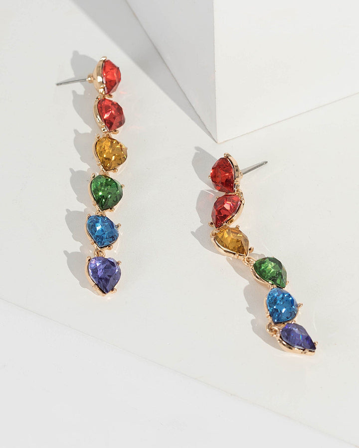 Multi Colour Crystal Rainbow Row Drop Earrings | Earrings