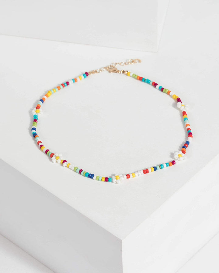 Multi Colour Daisy Beaded Choker Necklace | Chokers