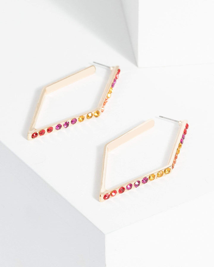 Multi Colour Diamond Shape Crystal Earrings | Earrings