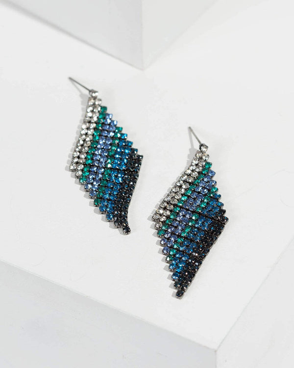Multi Colour Diamond Shape Diamante Earrings | Earrings