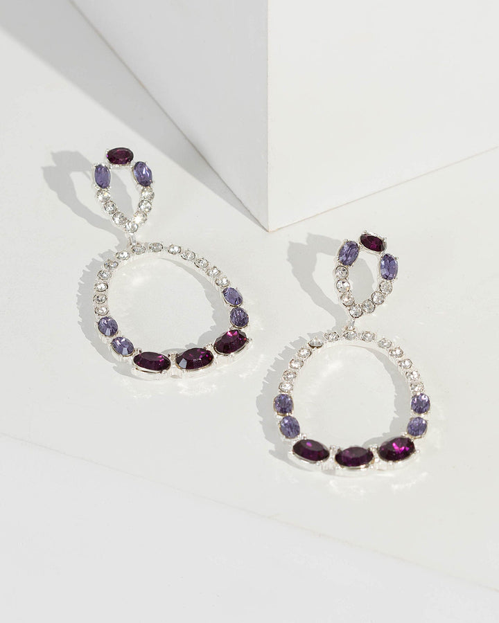 Multi Colour Double Circle Crystal Drop Earrings | Earrings
