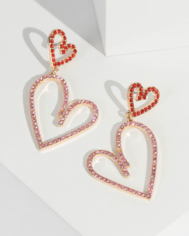 Multi Colour Double Crystal Heart Drop Earrings | Earrings