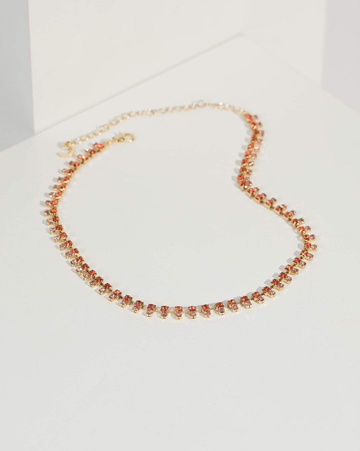 Multi Colour Double Crystal Row Necklace | Necklaces