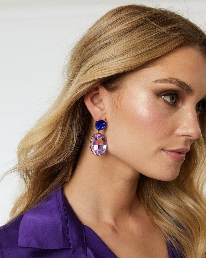 Multi Colour Double Rounded Crystal Drop Earrings | Earrings