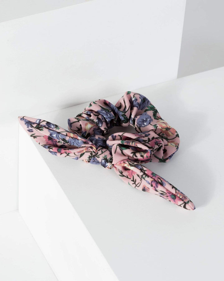 Multi Colour Drawn Flower Print Tie Scrunchie | Accessories